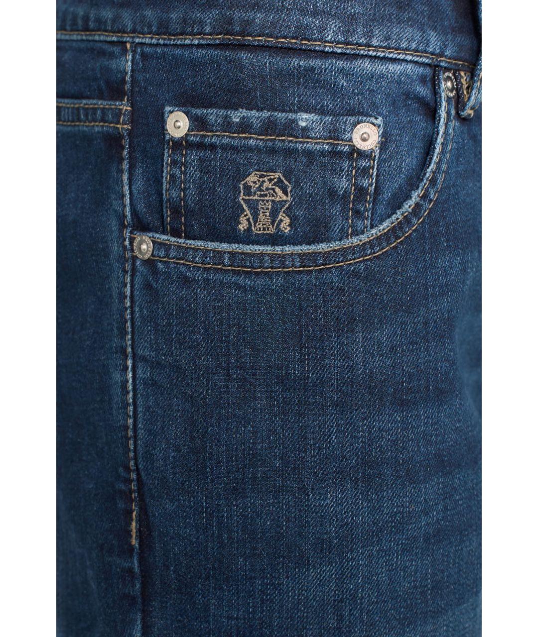 BRUNELLO CUCINELLI Темно-синие хлопковые прямые джинсы, фото 6