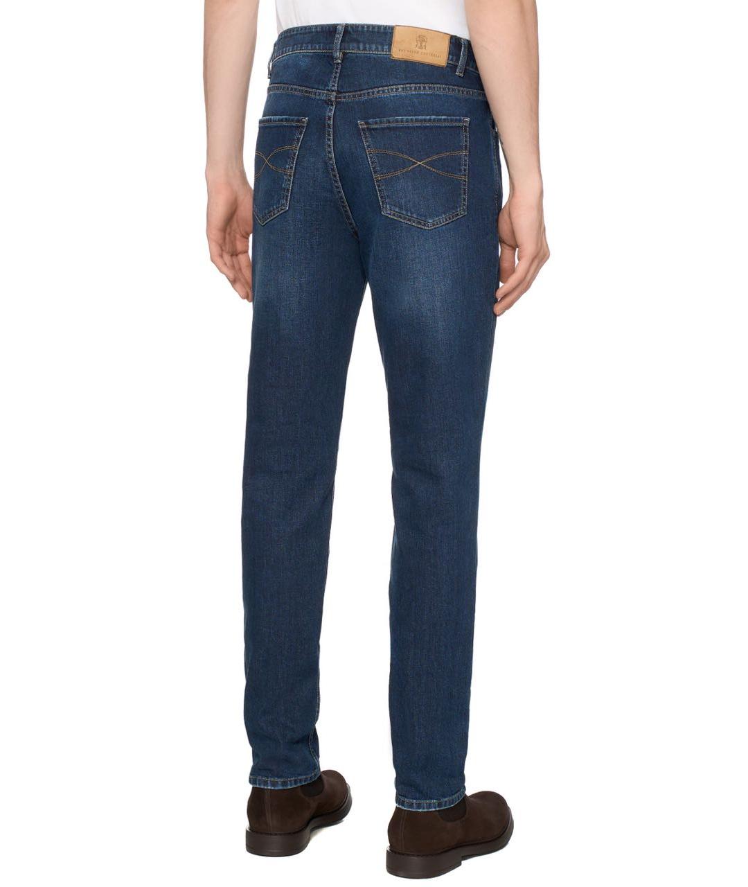 BRUNELLO CUCINELLI Темно-синие хлопковые прямые джинсы, фото 4