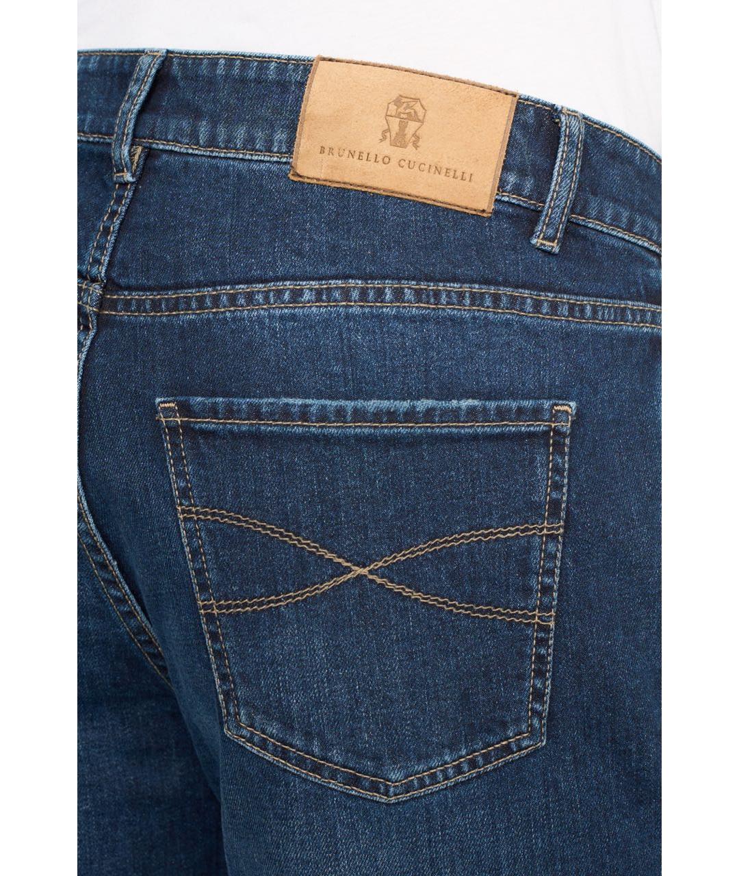 BRUNELLO CUCINELLI Темно-синие хлопковые прямые джинсы, фото 5