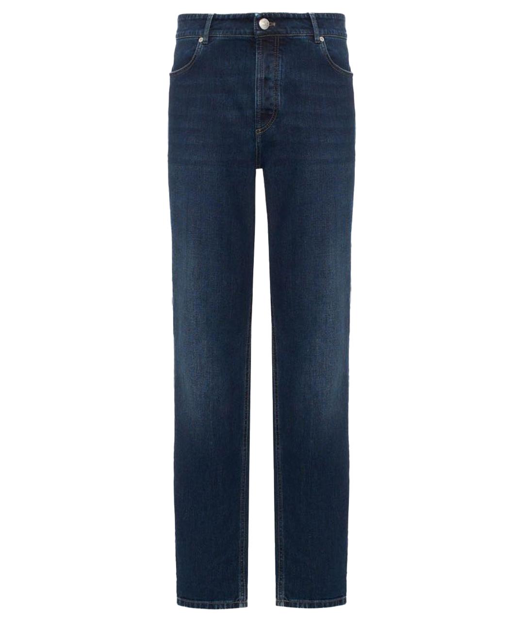 BRUNELLO CUCINELLI Темно-синие хлопковые прямые джинсы, фото 1