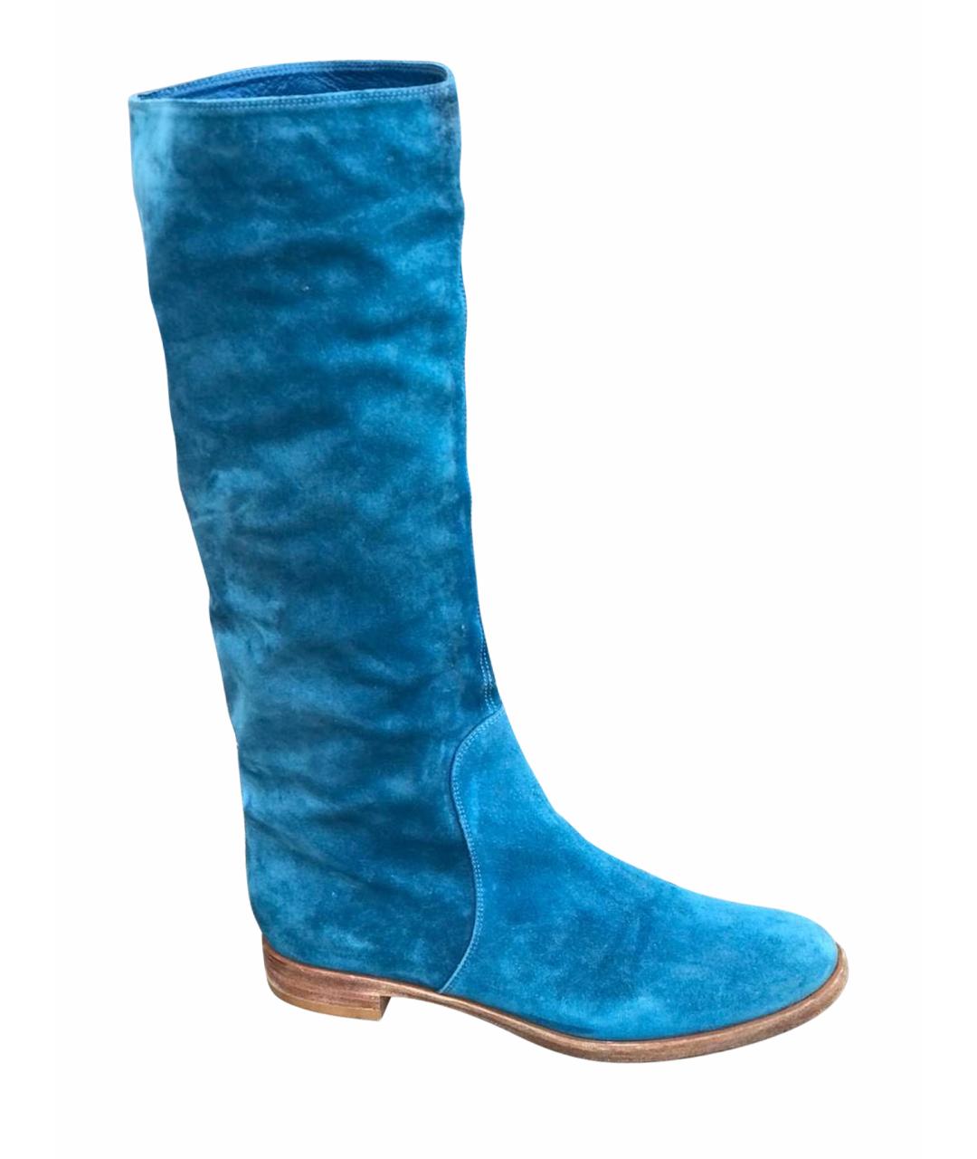SERGIO ROSSI Бирюзовые замшевые сапоги, фото 1