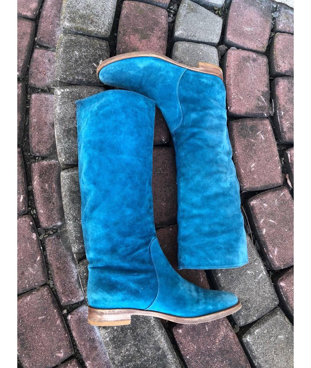 SERGIO ROSSI Бирюзовые замшевые сапоги, фото 5