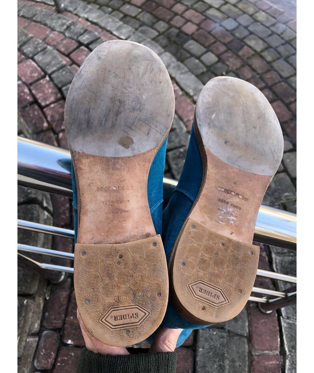 SERGIO ROSSI Бирюзовые замшевые сапоги, фото 4