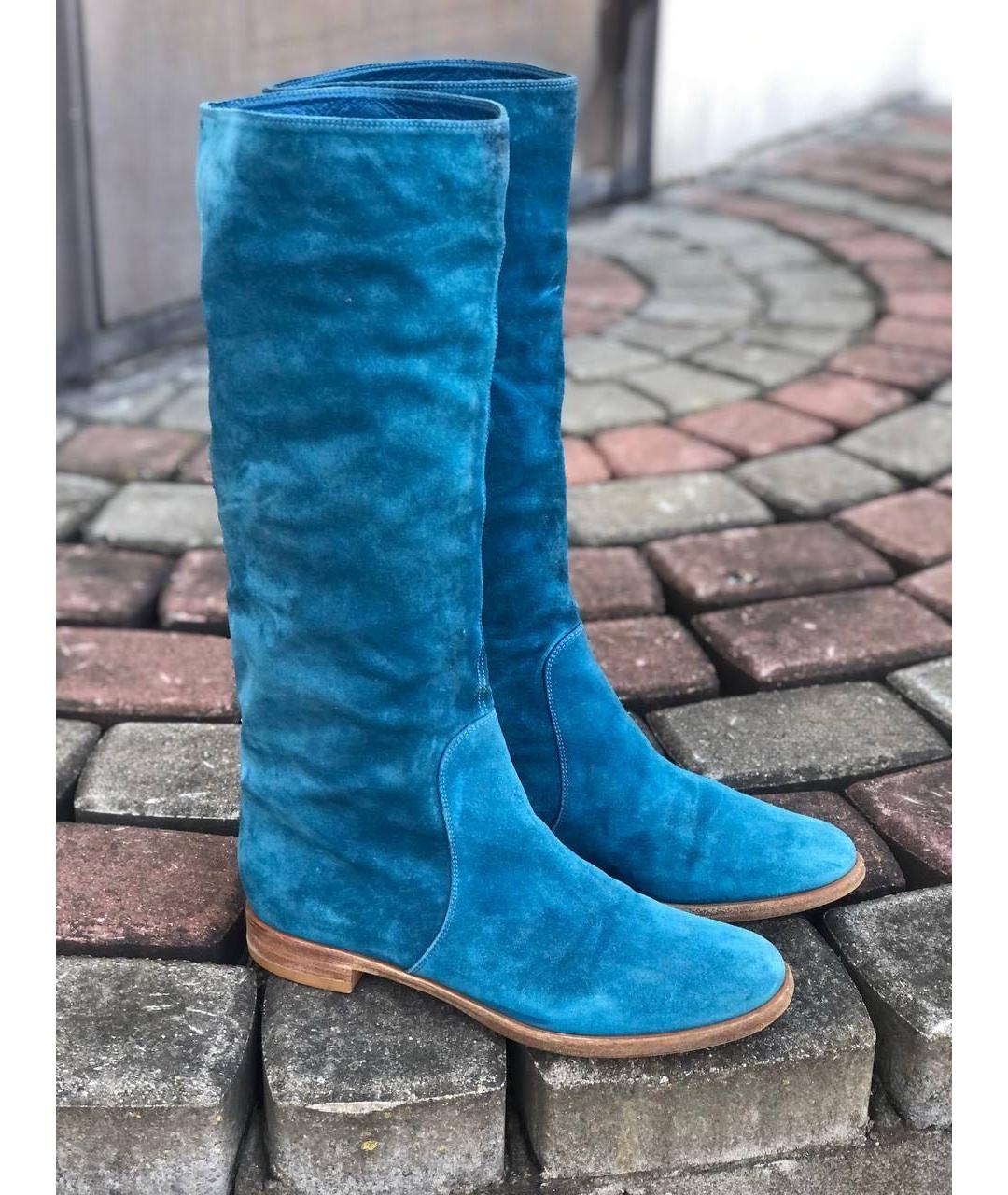 SERGIO ROSSI Бирюзовые замшевые сапоги, фото 7