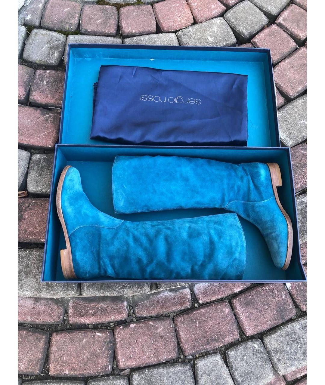 SERGIO ROSSI Бирюзовые замшевые сапоги, фото 6