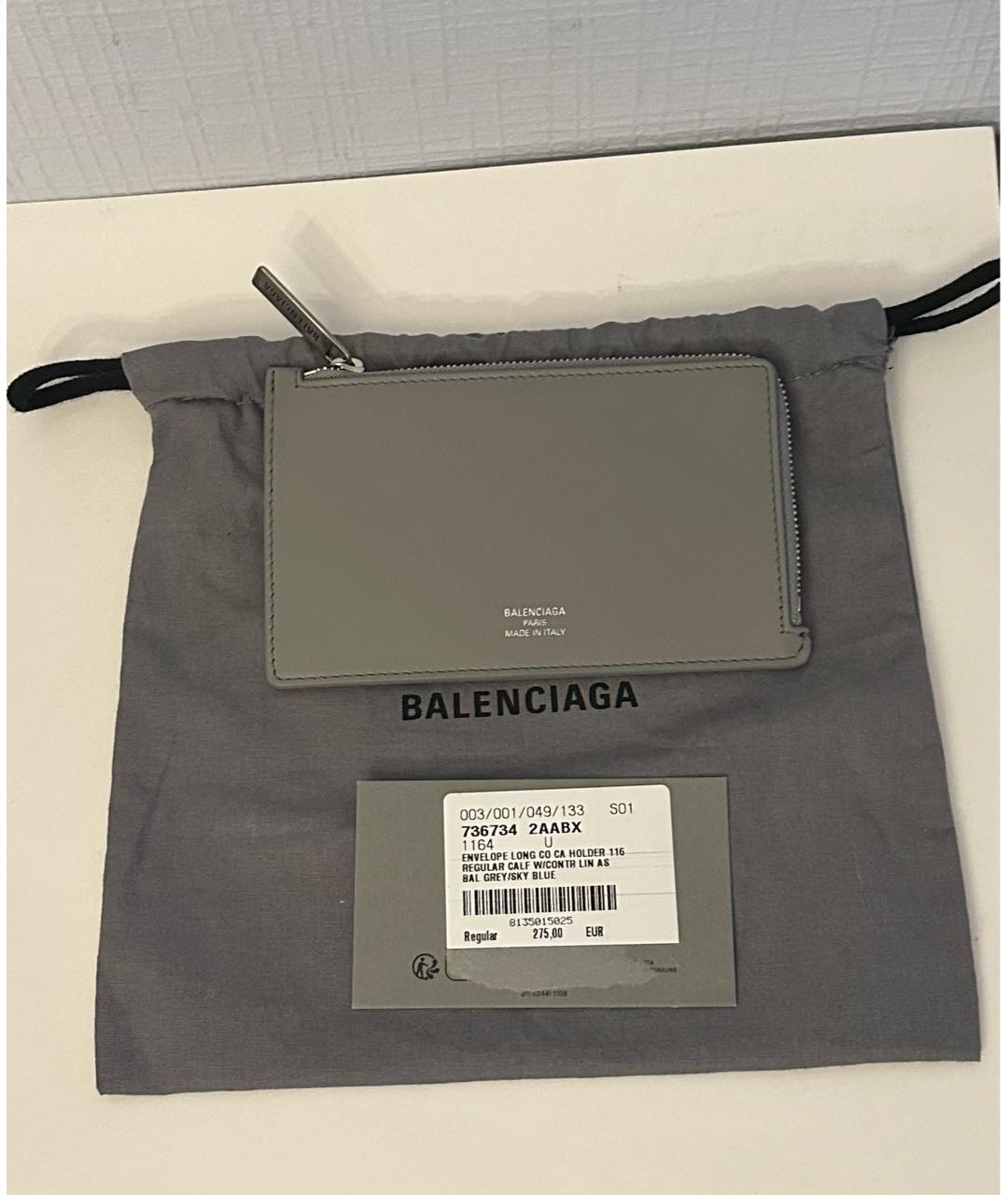 BALENCIAGA Серый кожаный кардхолдер, фото 5