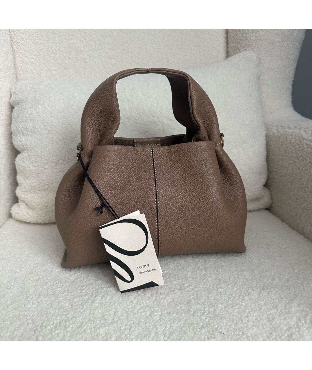 POLENE Бежевая кожаная сумка с короткими ручками, фото 3