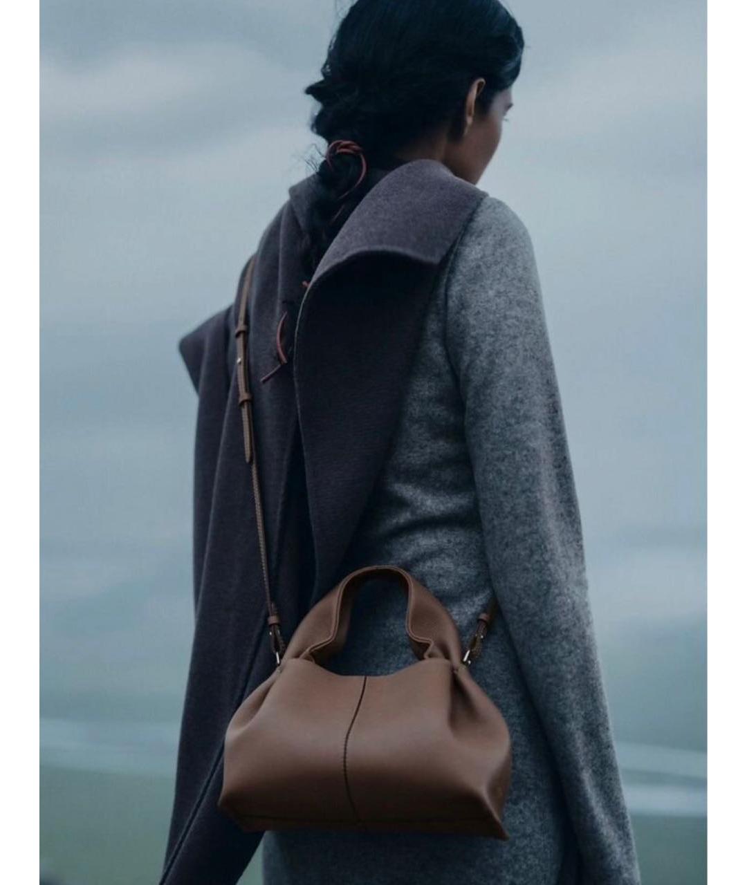 POLENE Бежевая кожаная сумка с короткими ручками, фото 5