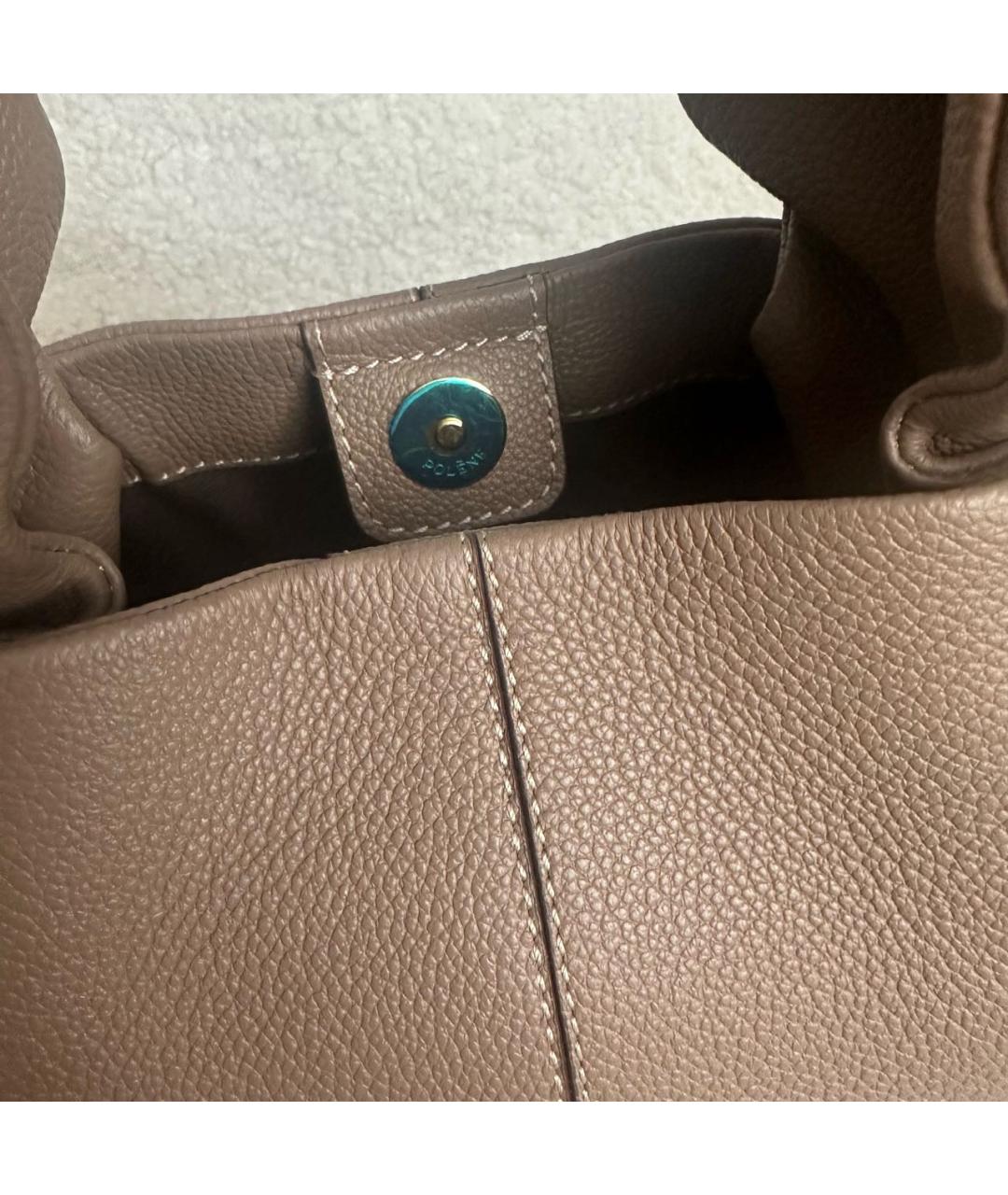 POLENE Бежевая кожаная сумка с короткими ручками, фото 4