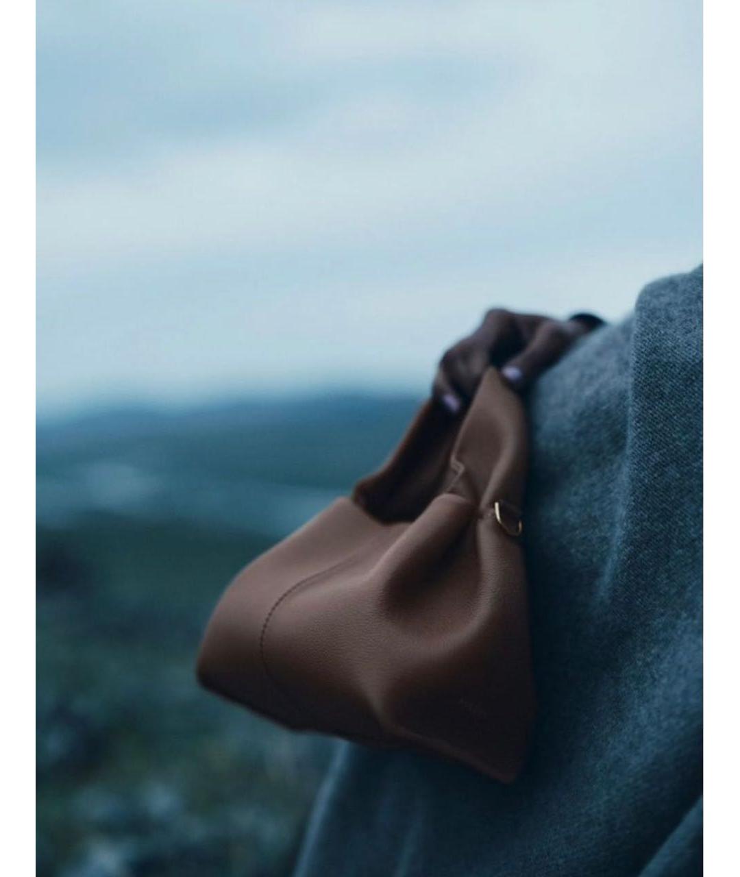 POLENE Бежевая кожаная сумка с короткими ручками, фото 6