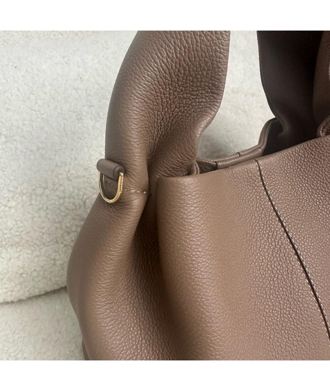 POLENE Бежевая кожаная сумка с короткими ручками, фото 2