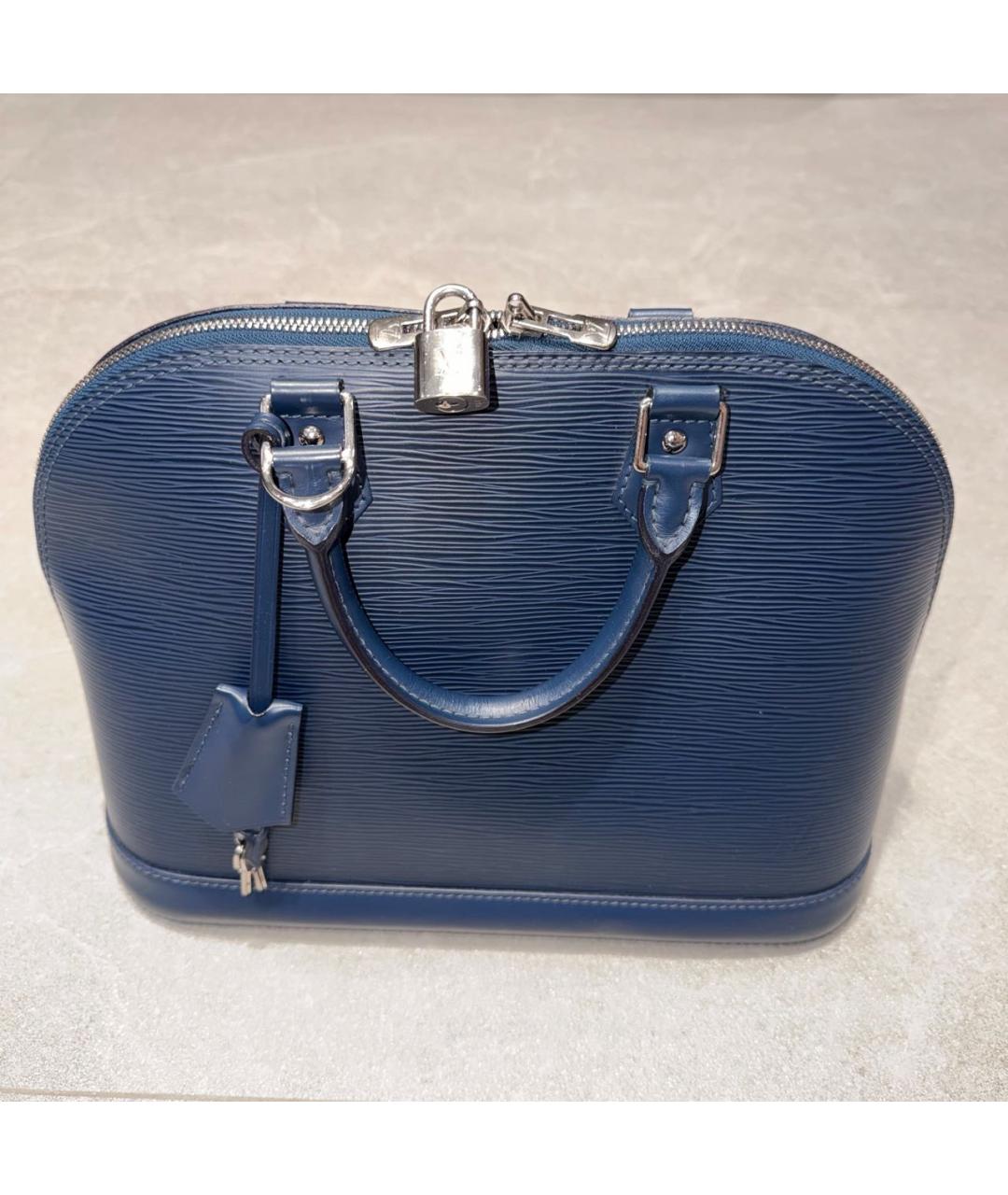 LOUIS VUITTON Темно-синяя кожаная сумка с короткими ручками, фото 9