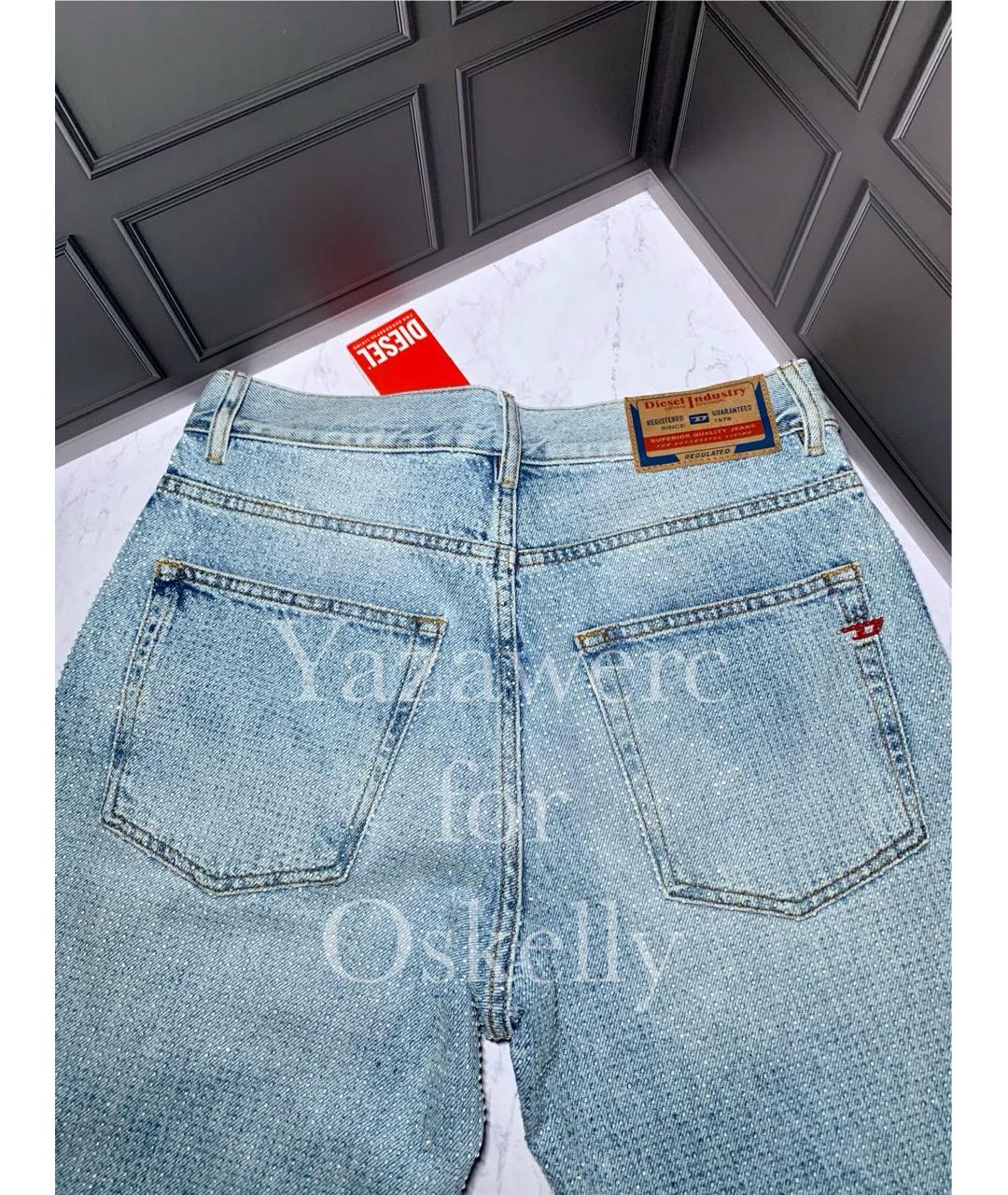 DIESEL Голубые хлопковые прямые джинсы, фото 6