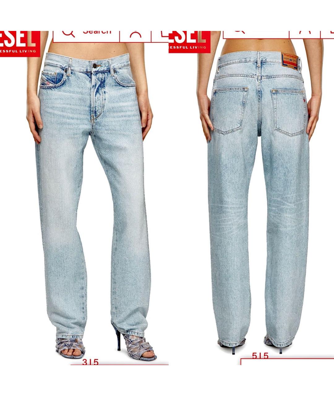DIESEL Голубые хлопковые прямые джинсы, фото 4