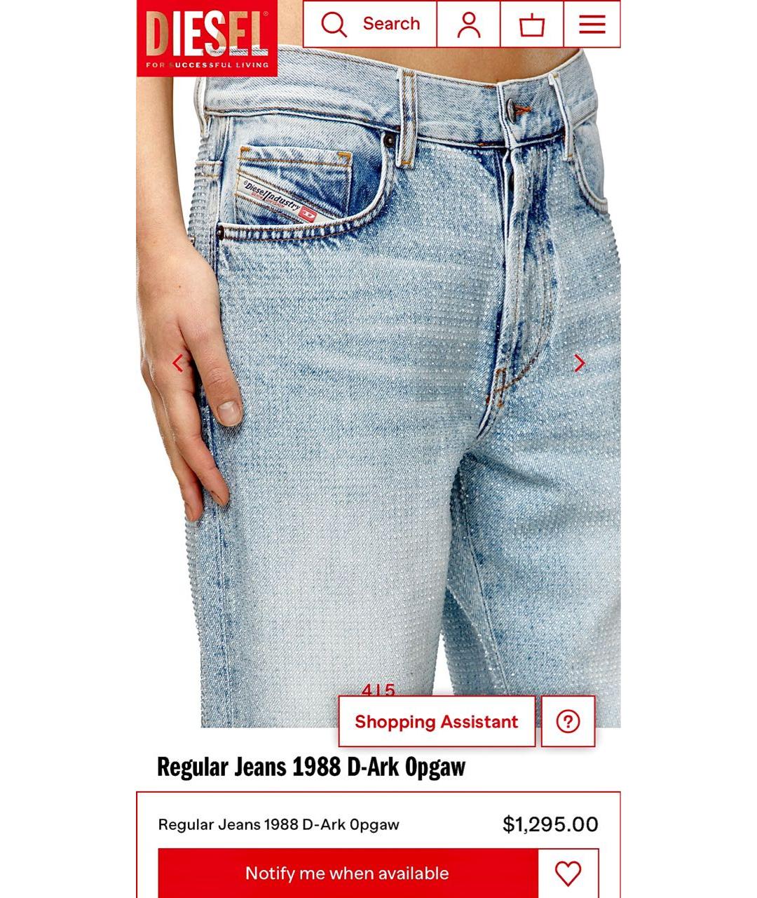 DIESEL Голубые хлопковые прямые джинсы, фото 3