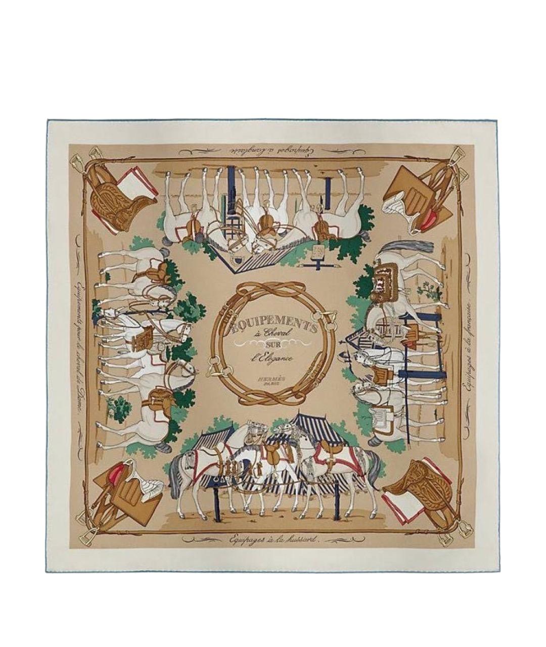 HERMES Бежевый шелковый платок, фото 1