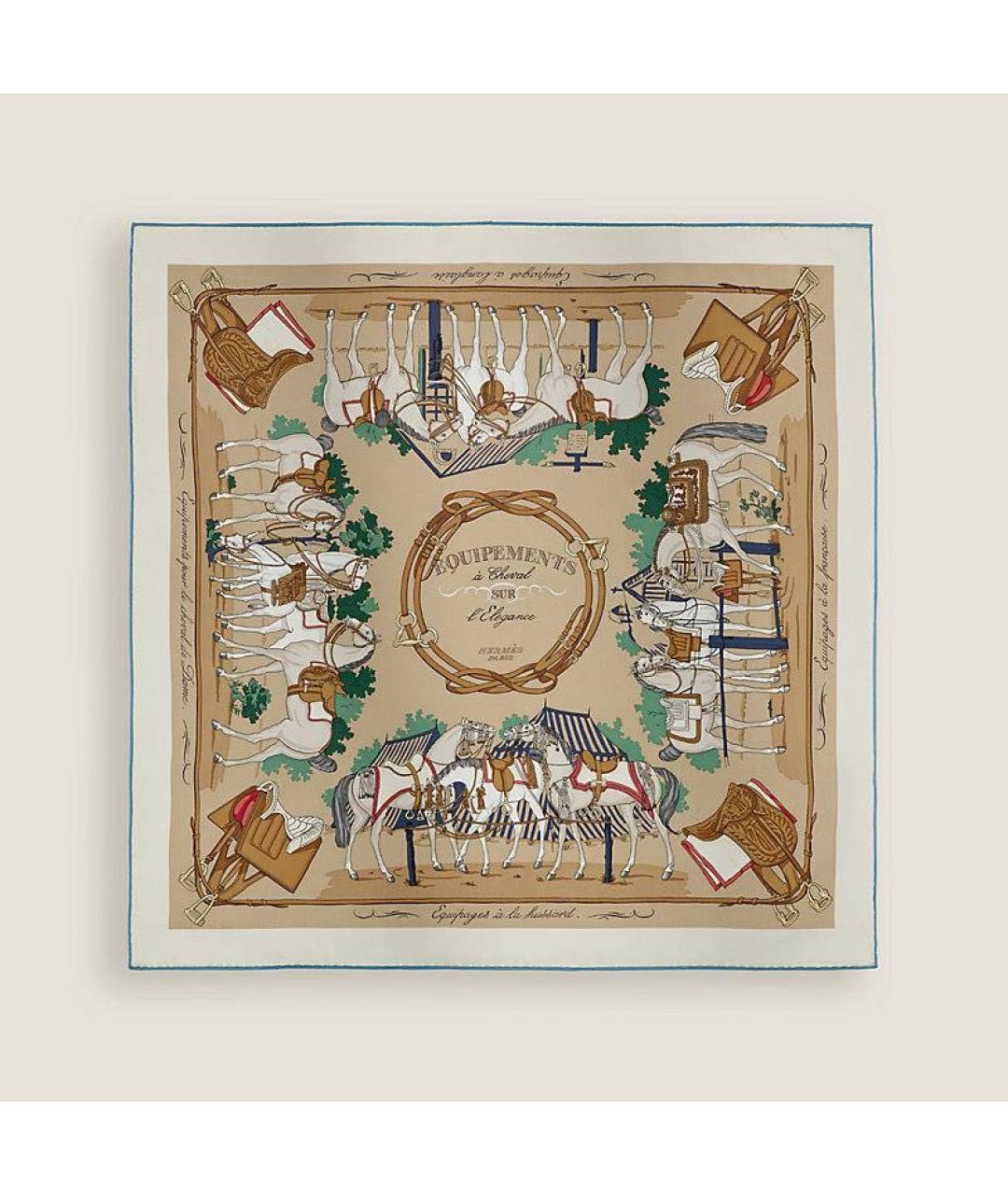 HERMES Бежевый шелковый платок, фото 5