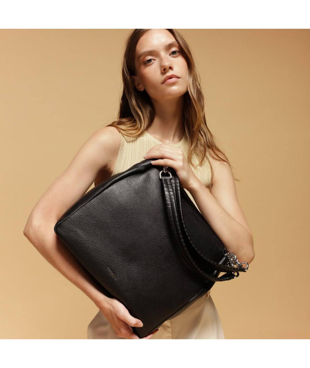 COCCINELLE Черная кожаная сумка тоут, фото 5