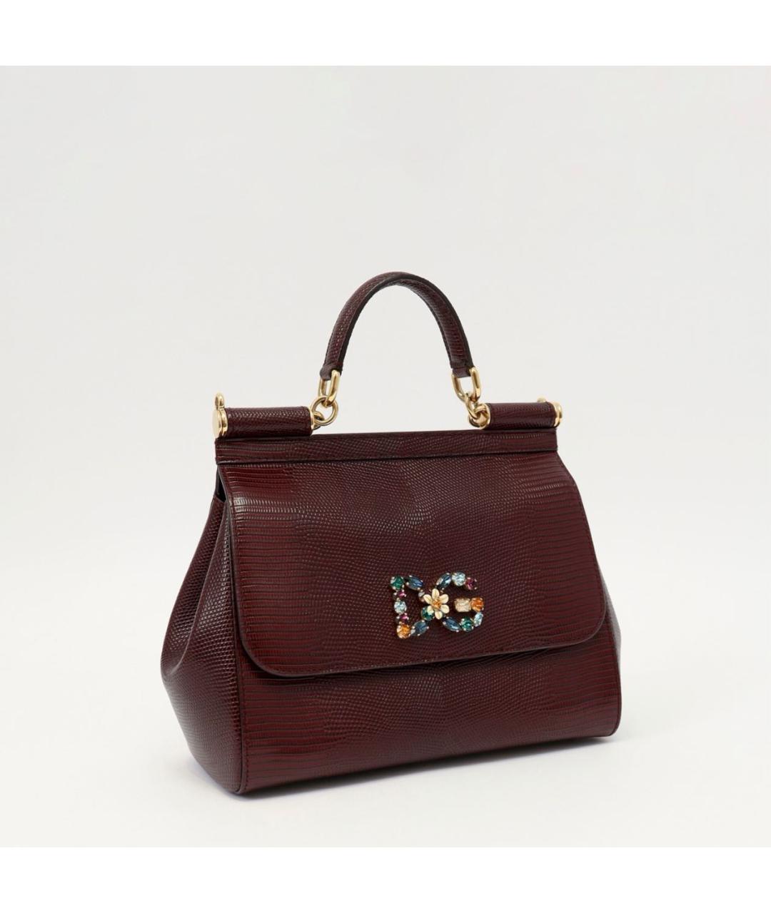 DOLCE&GABBANA Бордовая кожаная сумка с короткими ручками, фото 2