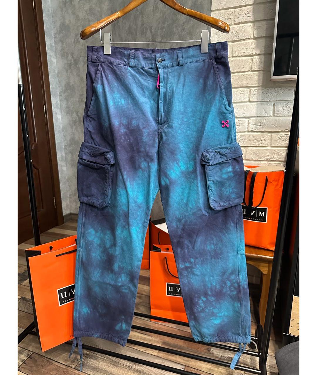 OFF-WHITE Синие хлопковые повседневные брюки, фото 2