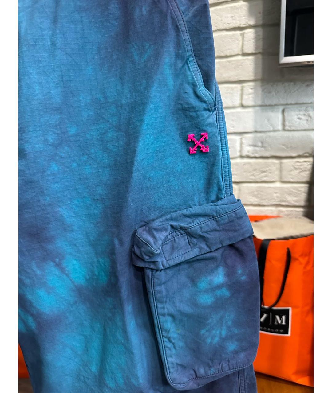 OFF-WHITE Синие хлопковые повседневные брюки, фото 4