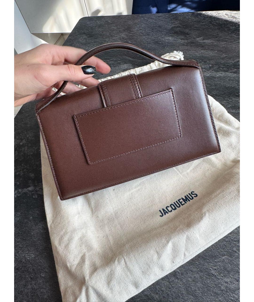 JACQUEMUS Коричневая кожаная сумка с короткими ручками, фото 2