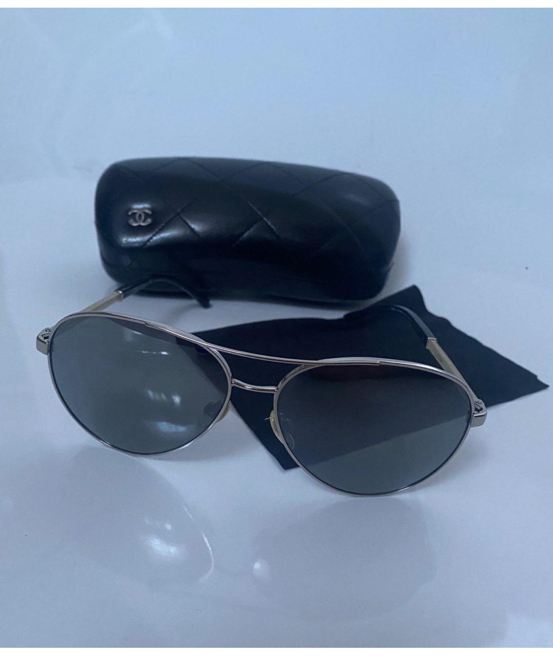 CHANEL Серебряные металлические солнцезащитные очки, фото 2