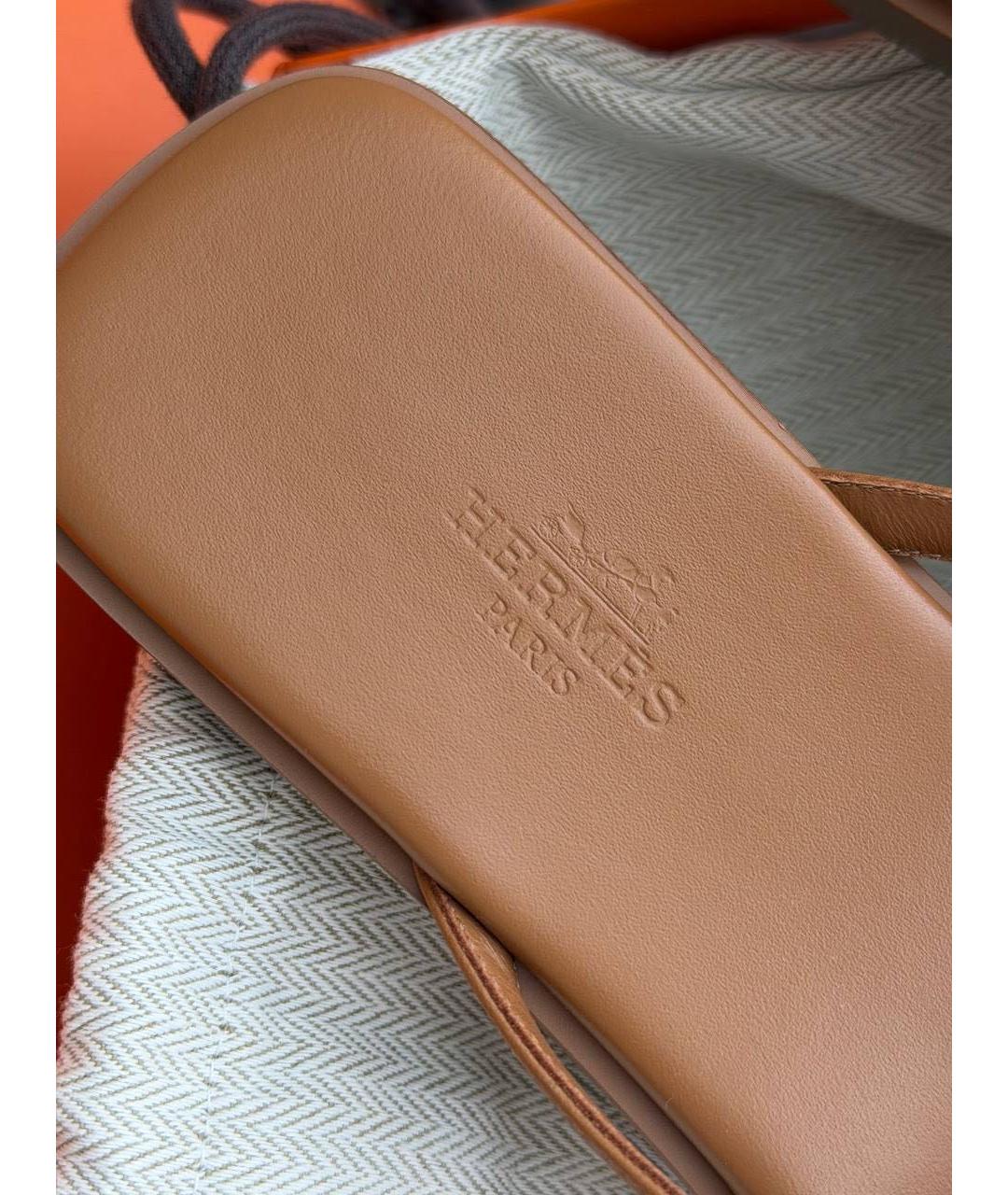 HERMES Коричневые кожаные шлепанцы, фото 4