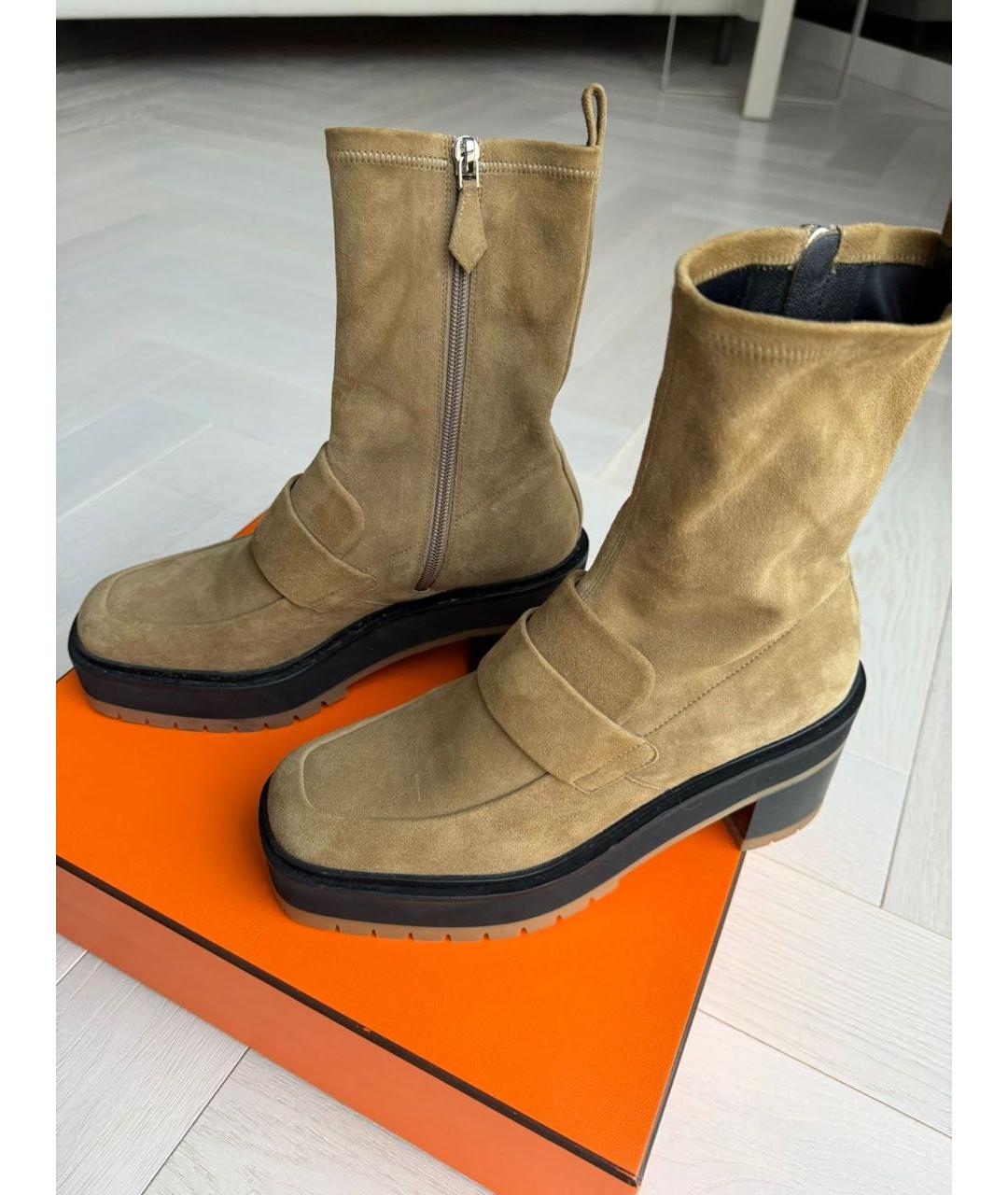 HERMES Бежевые замшевые полусапоги, фото 3