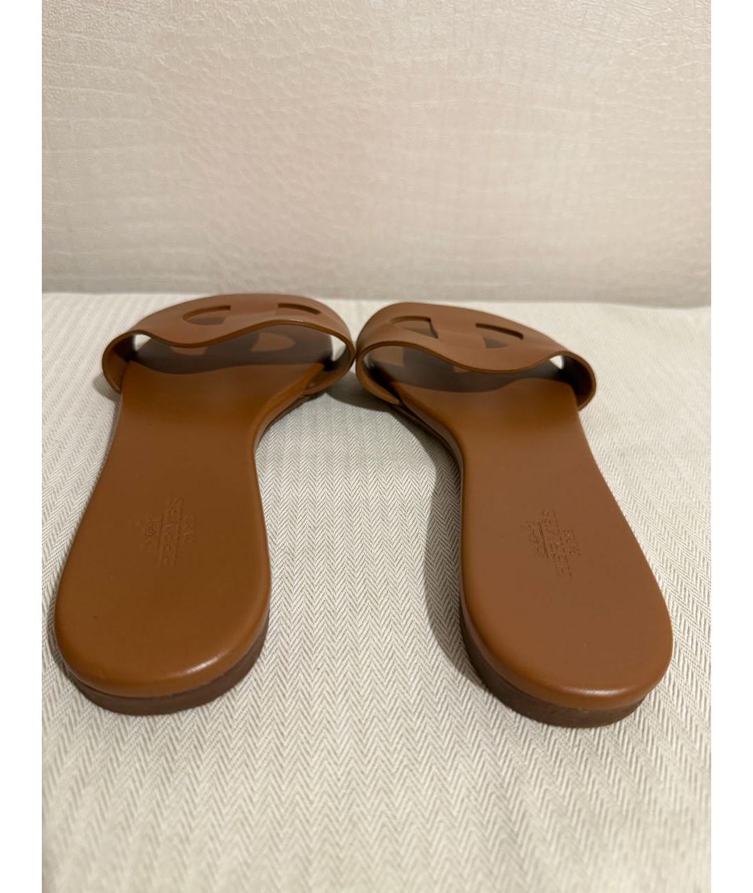 HERMES Коричневые кожаные шлепанцы, фото 4