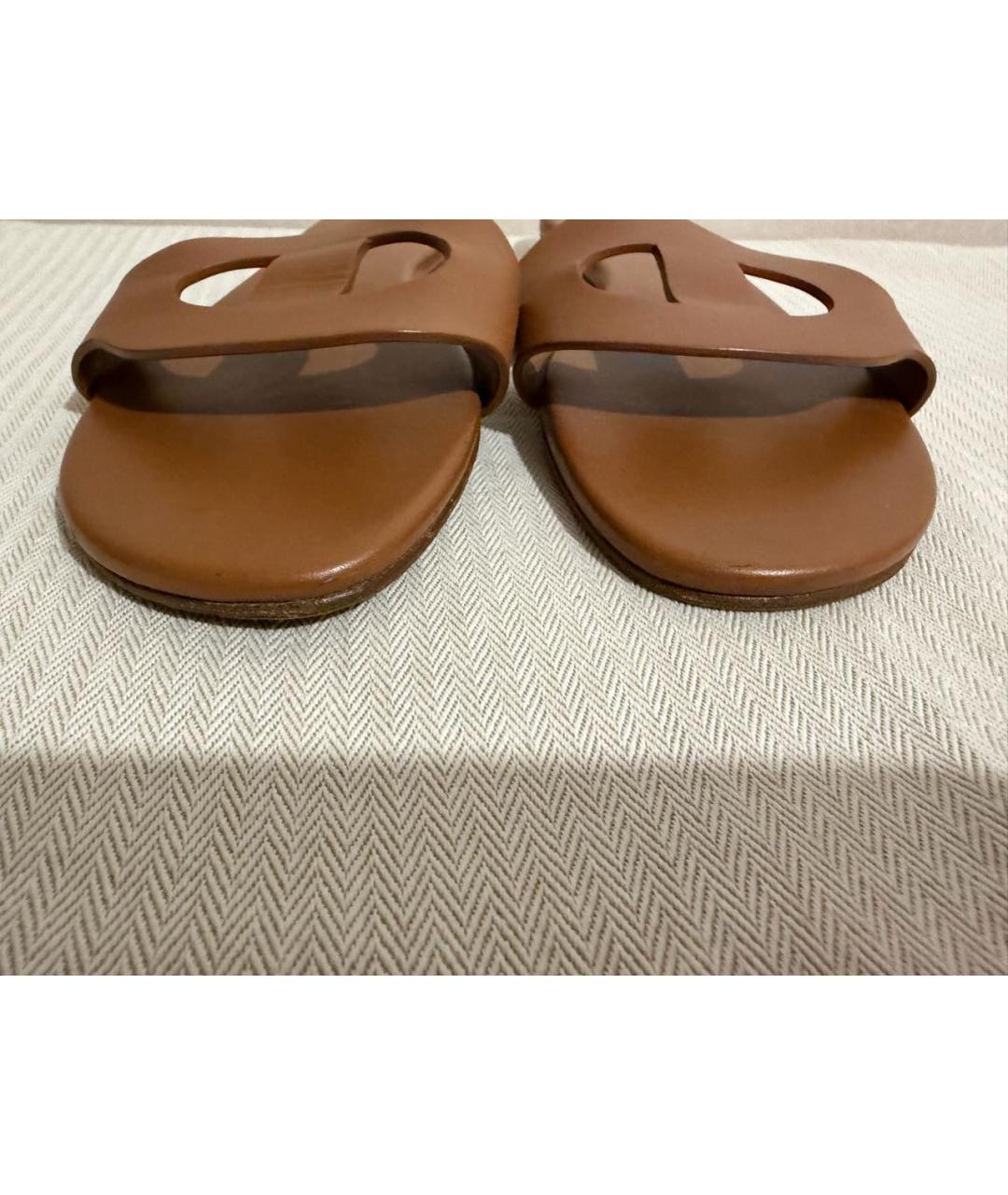 HERMES Коричневые кожаные шлепанцы, фото 3