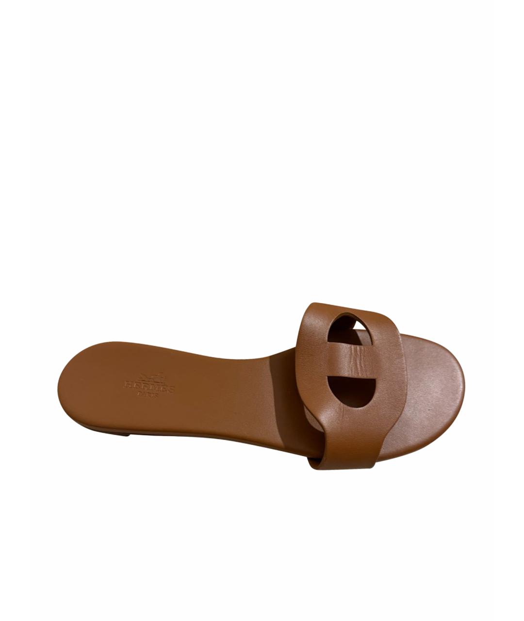 HERMES Коричневые кожаные шлепанцы, фото 1