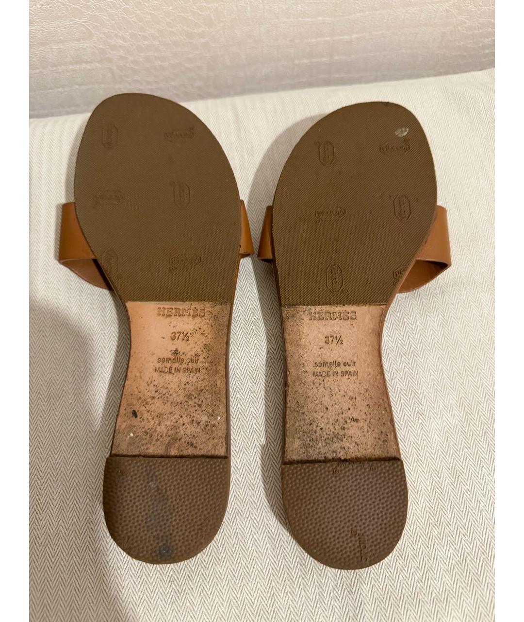 HERMES Коричневые кожаные шлепанцы, фото 5