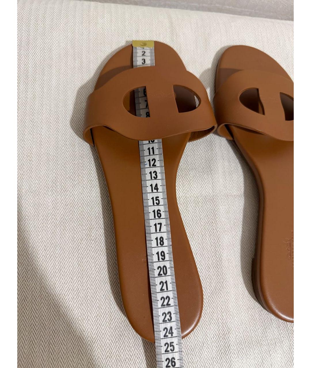 HERMES Коричневые кожаные шлепанцы, фото 6