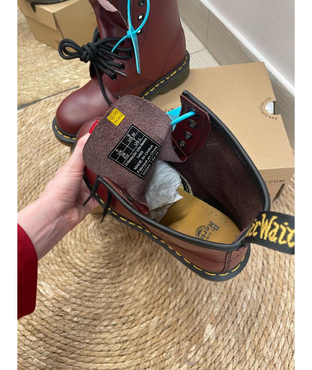 DR. MARTENS Бордовые кожаные ботинки, фото 8