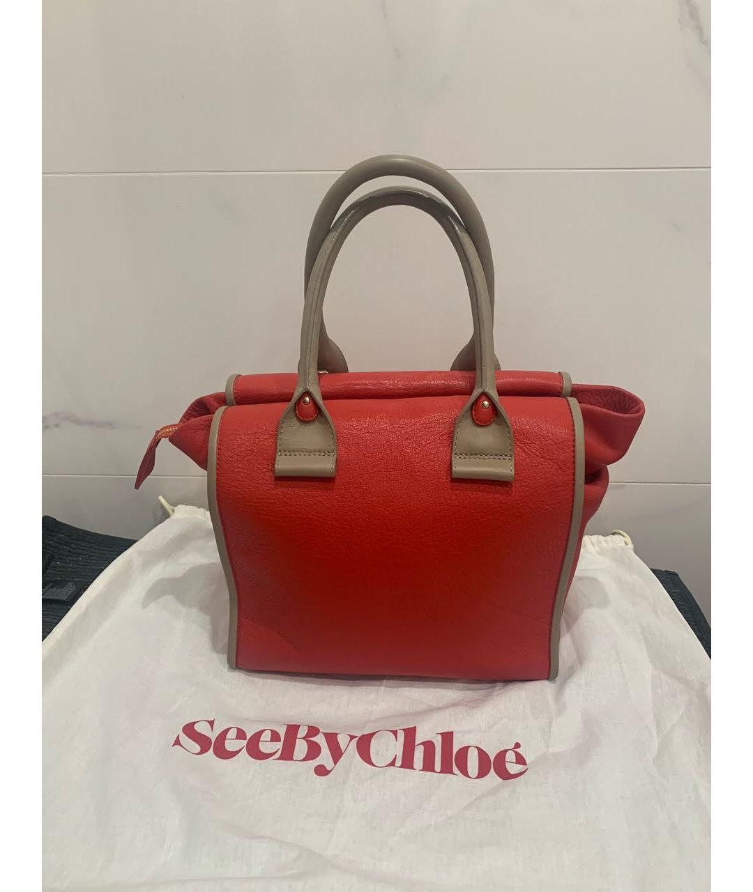 SEE BY CHLOE Коралловая кожаная сумка с короткими ручками, фото 2