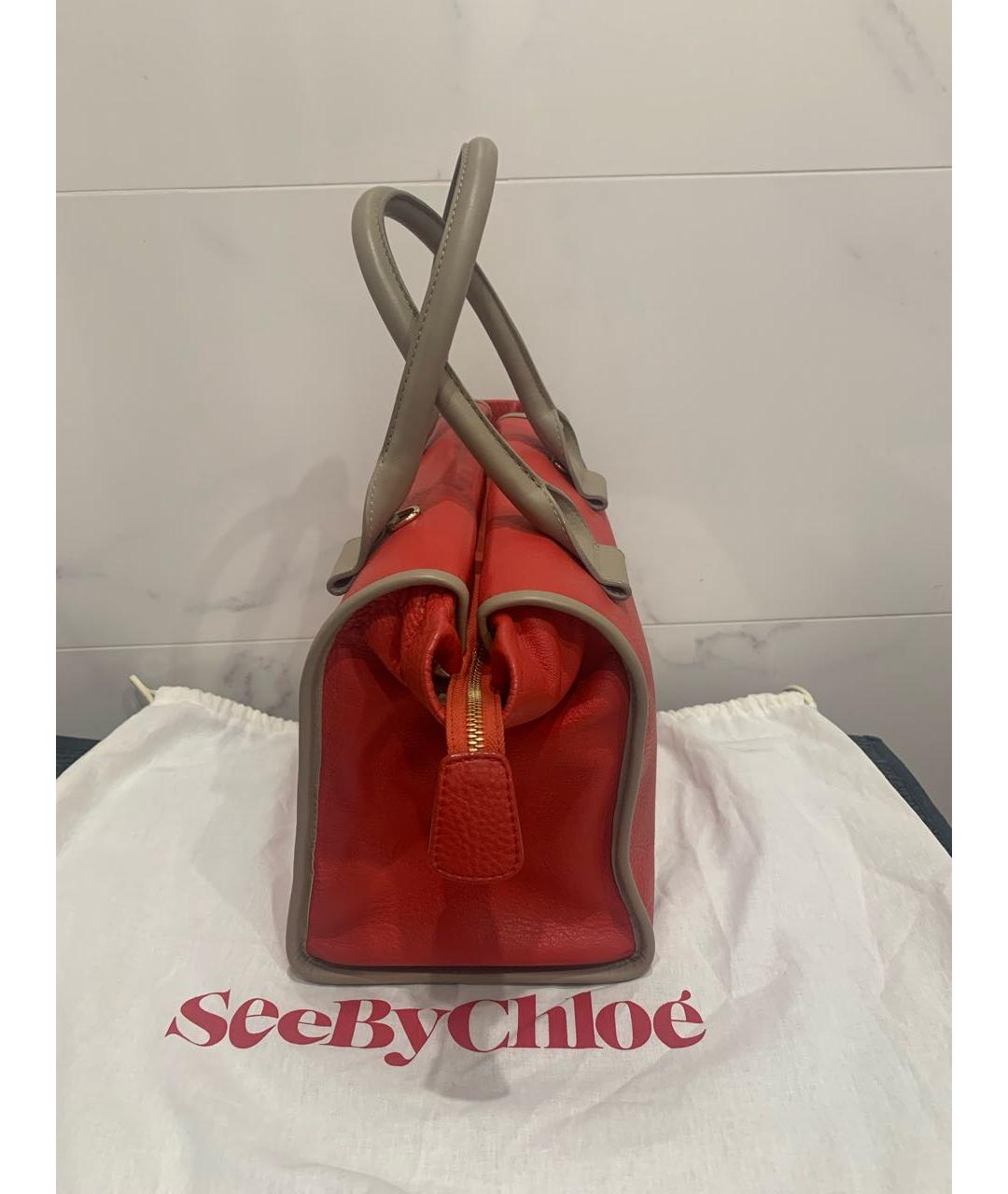 SEE BY CHLOE Коралловая кожаная сумка с короткими ручками, фото 3