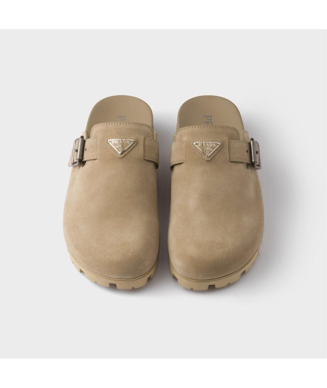 PRADA Бежевые замшевые шлепанцы, фото 4
