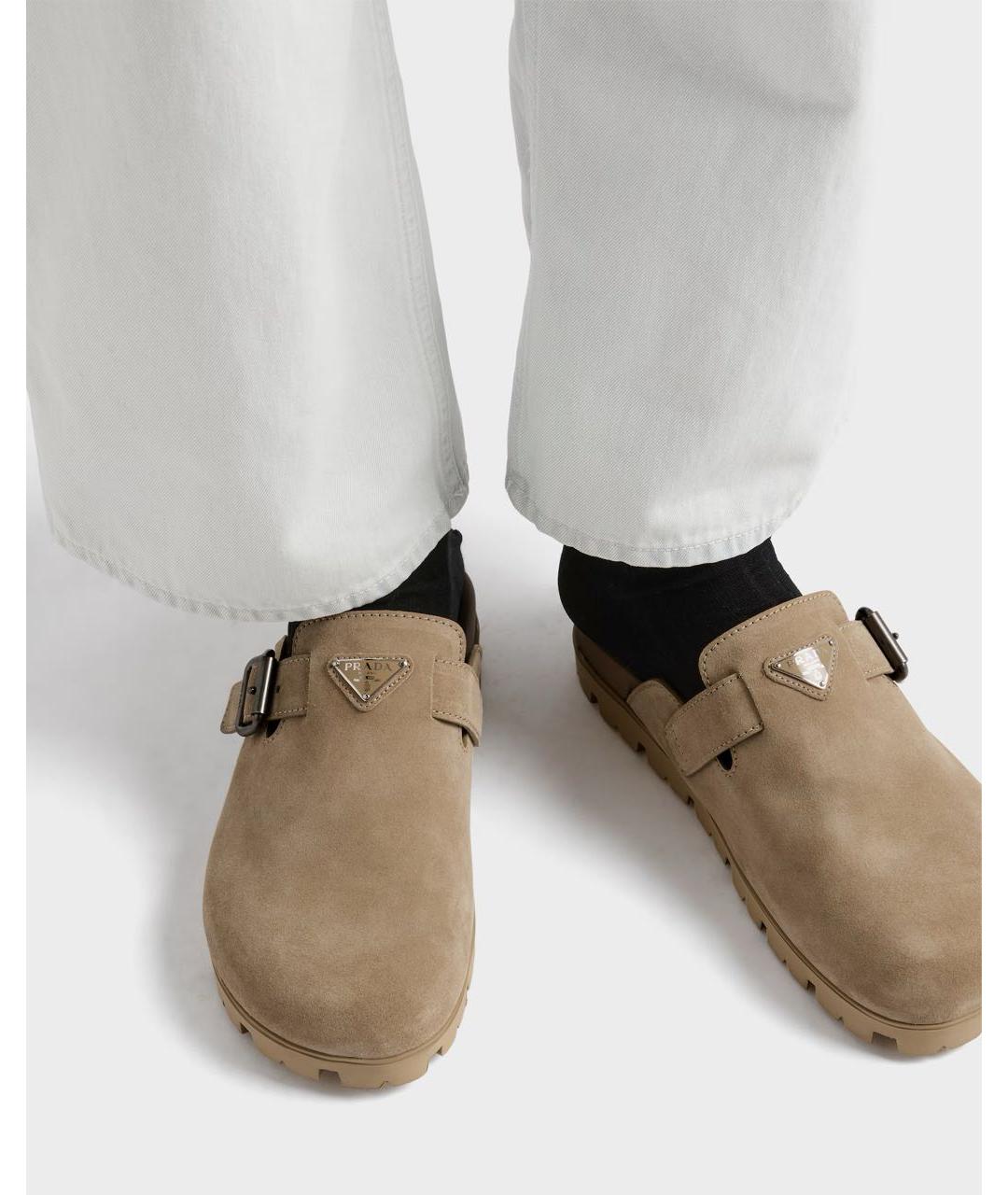 PRADA Бежевые замшевые шлепанцы, фото 6