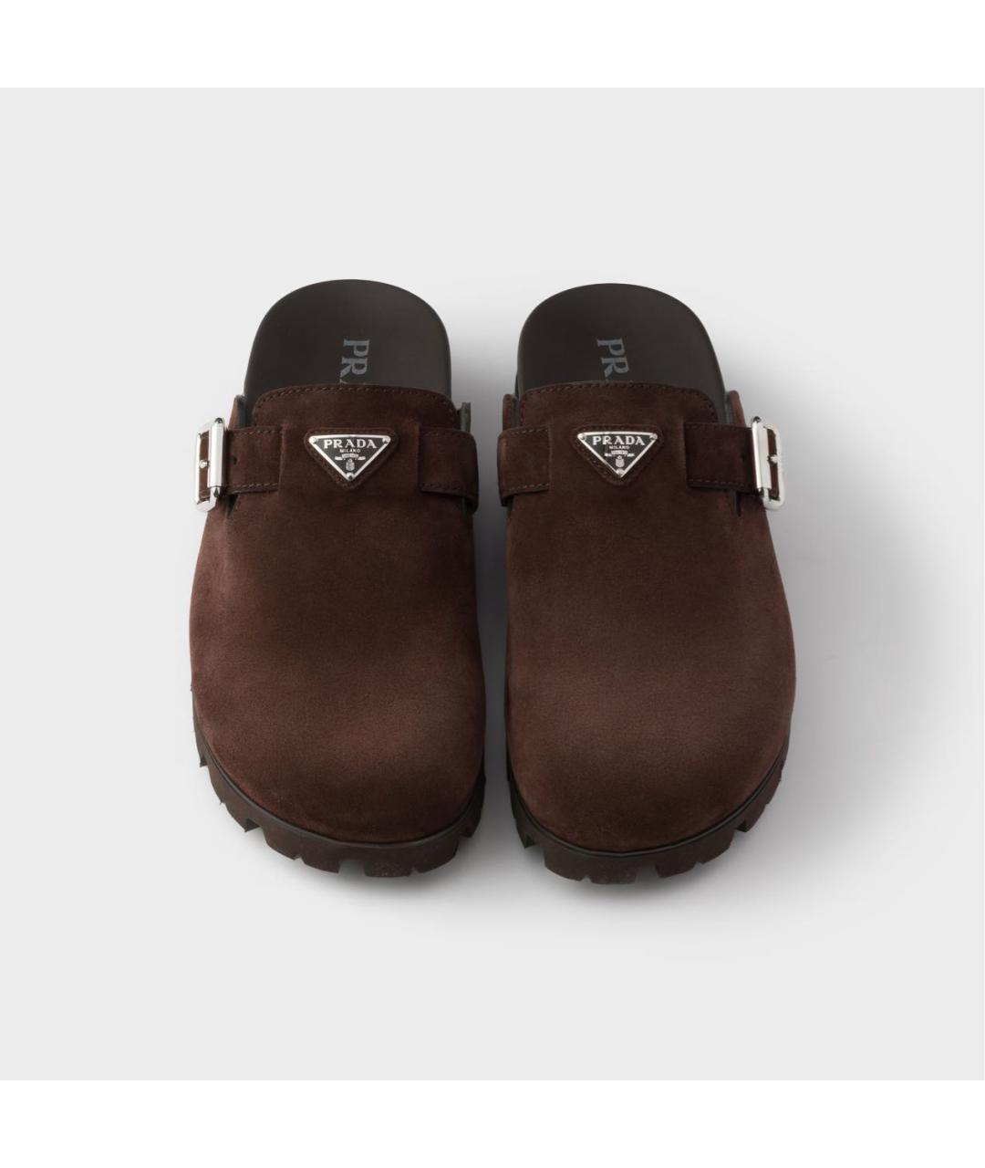 PRADA Коричневые замшевые шлепанцы, фото 3
