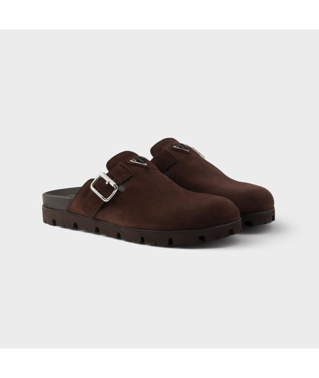 PRADA Коричневые замшевые шлепанцы, фото 2