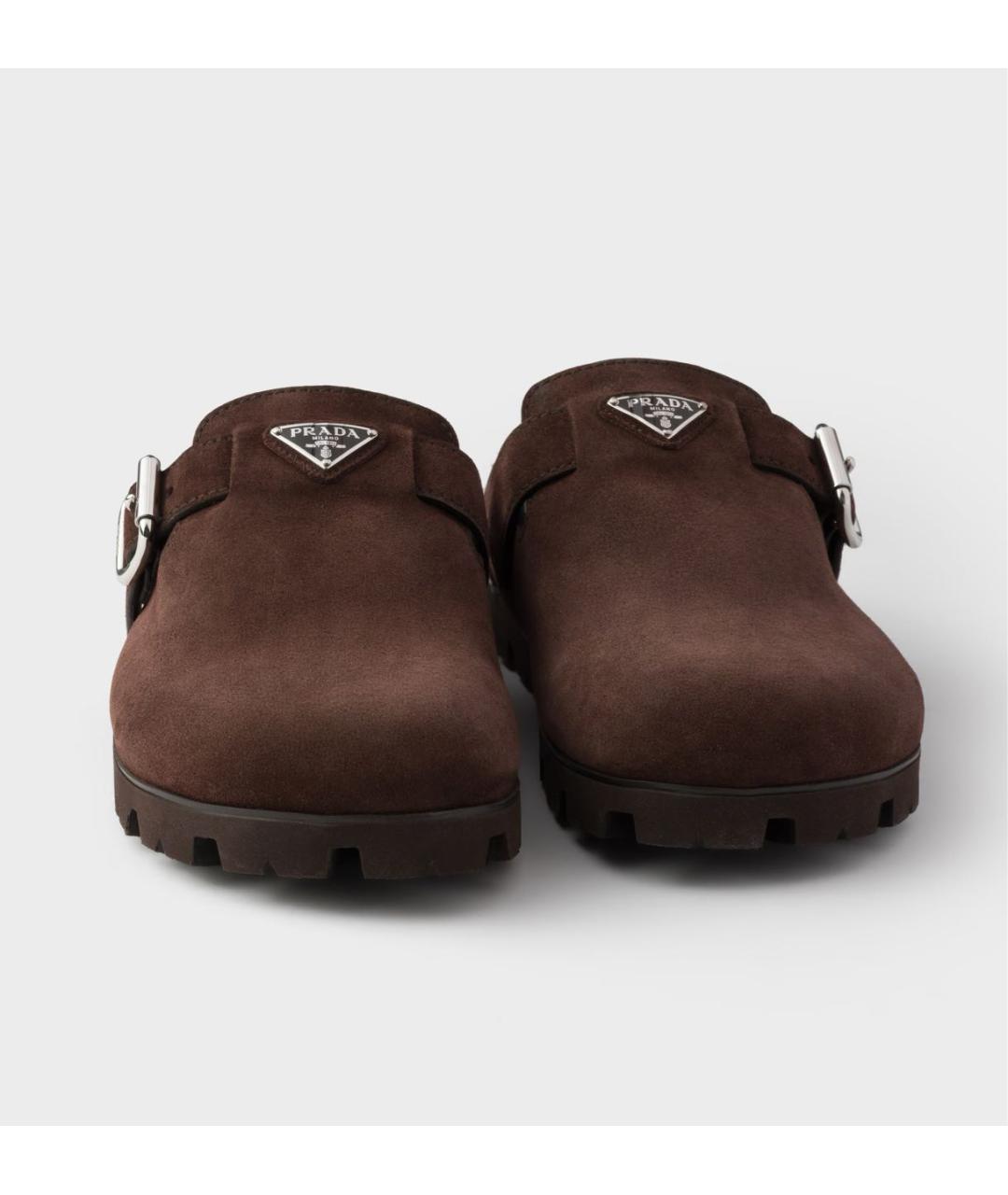 PRADA Коричневые замшевые шлепанцы, фото 5