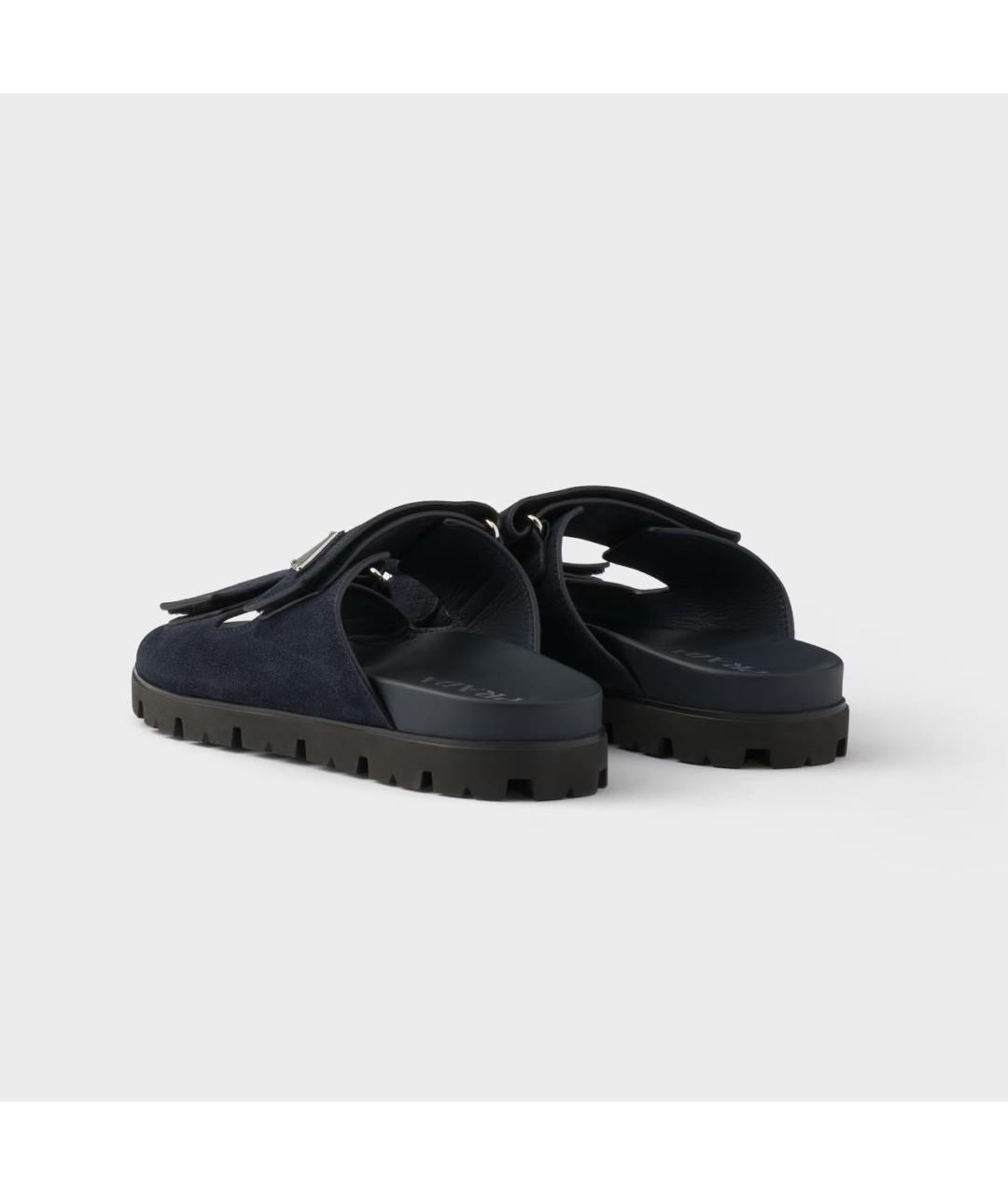 PRADA Темно-синие замшевые шлепанцы, фото 4