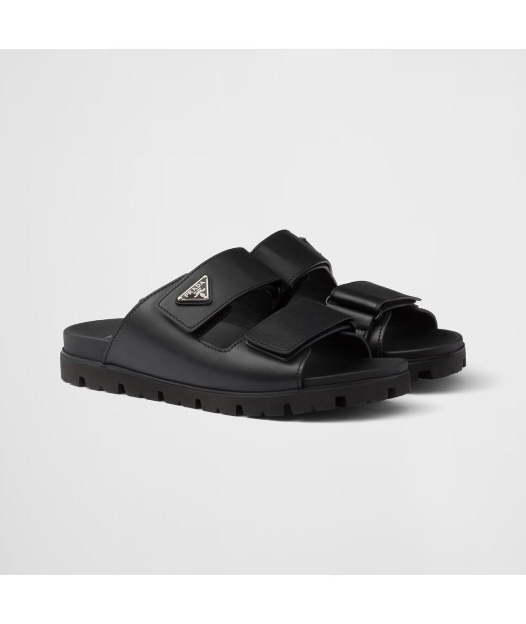 PRADA Черные кожаные шлепанцы, фото 2