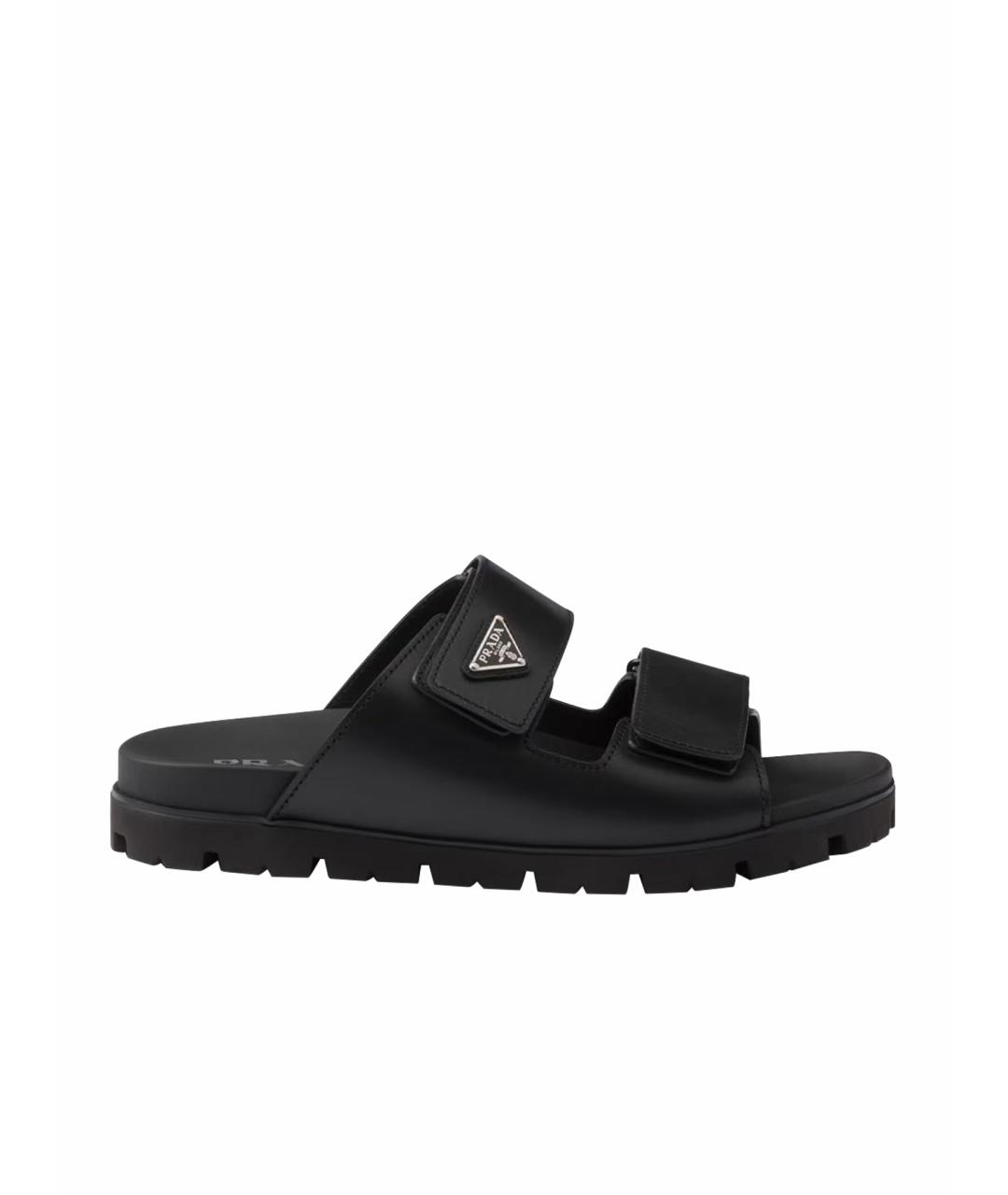 PRADA Черные кожаные шлепанцы, фото 1