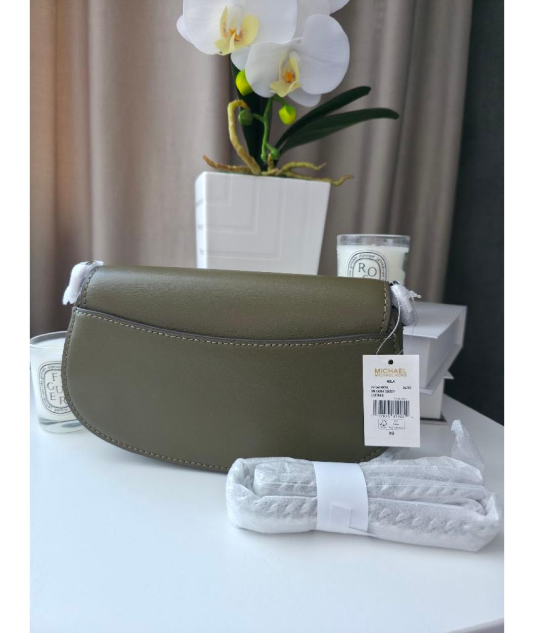 MICHAEL KORS Хаки кожаная сумка через плечо, фото 6