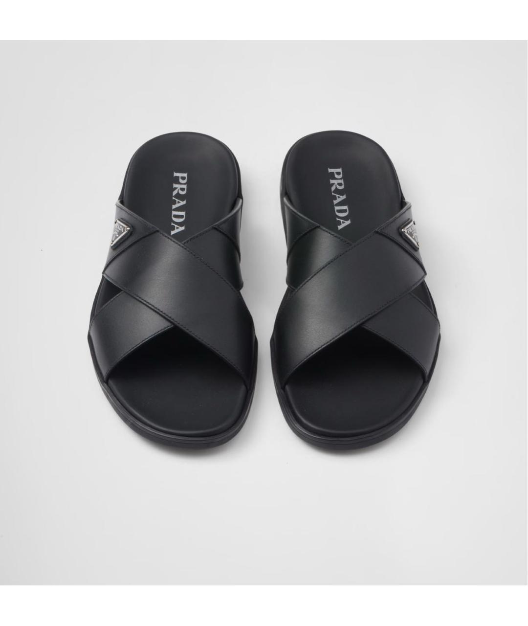 PRADA Черные кожаные шлепанцы, фото 4