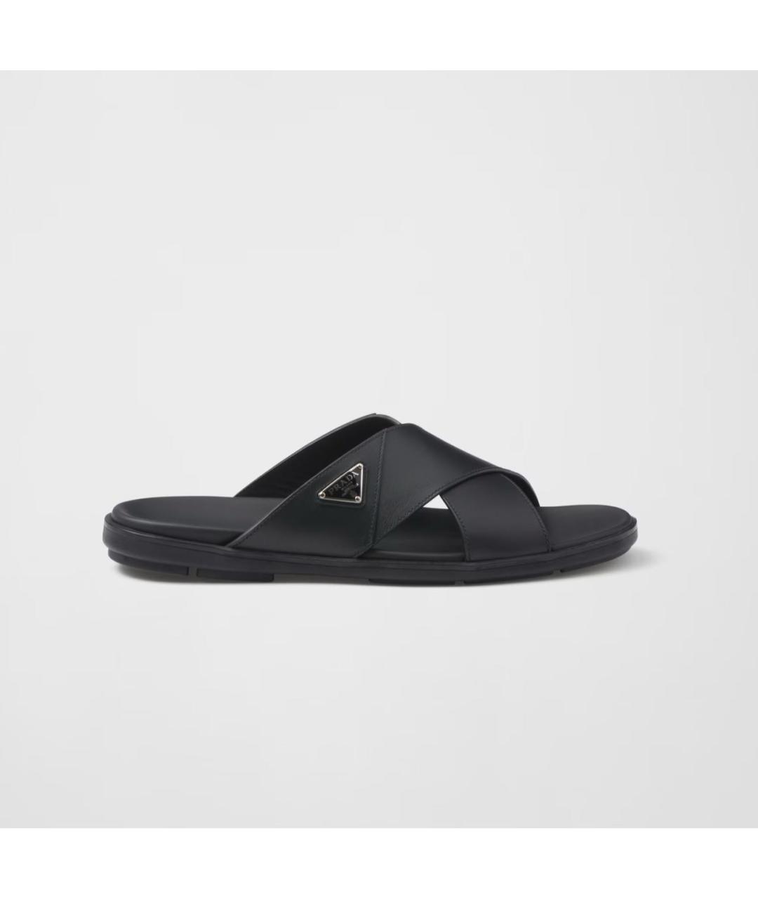 PRADA Черные кожаные шлепанцы, фото 2