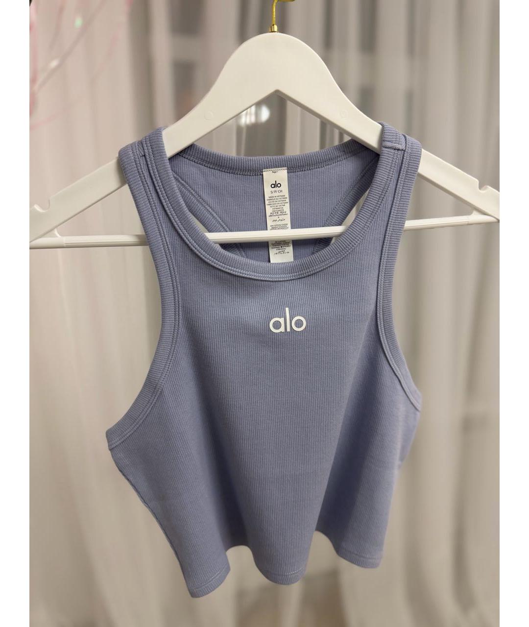 ALO YOGA Голубая полиэстеровая майка, фото 2