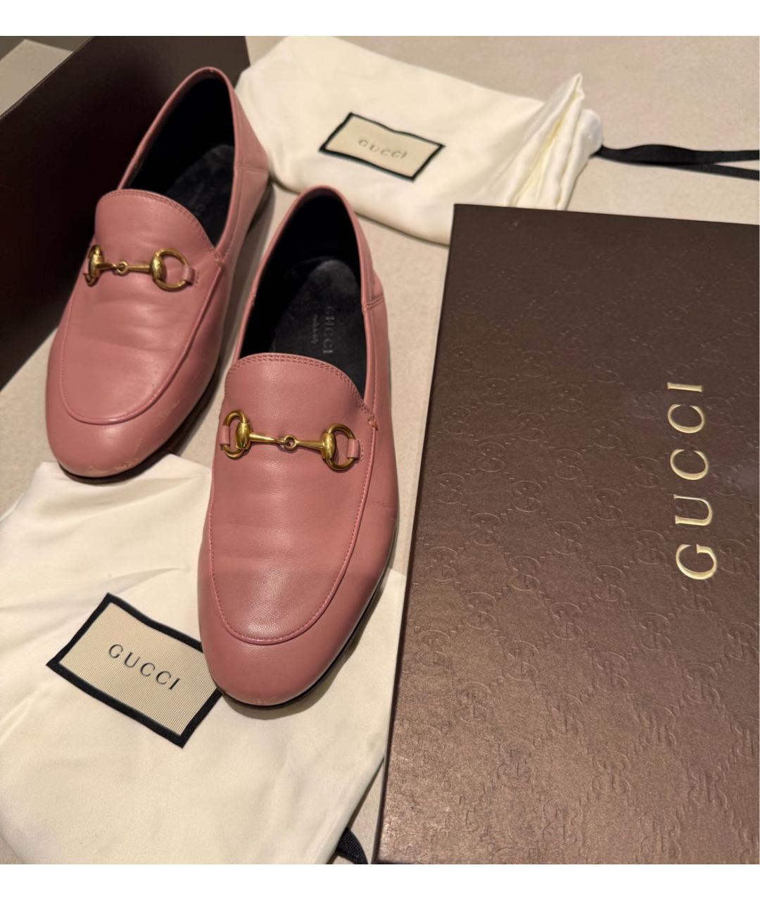 GUCCI Коралловые кожаные лоферы, фото 5